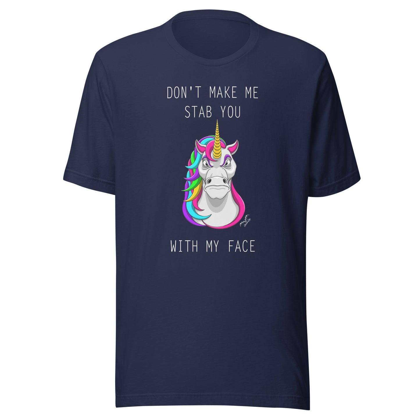 Funny Stabby Unicorn t-shirt navy blue, by Stormseye Design