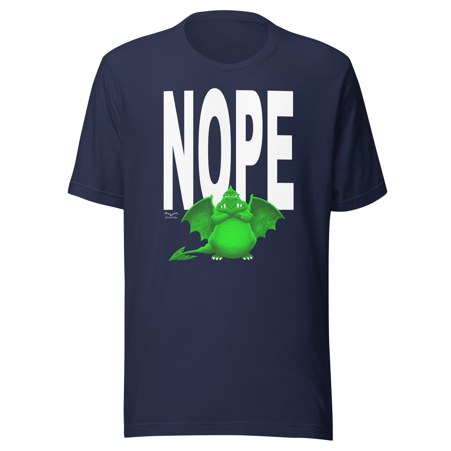 nope dragon bouncer t-shirt, navy blue, by Stormseye Design