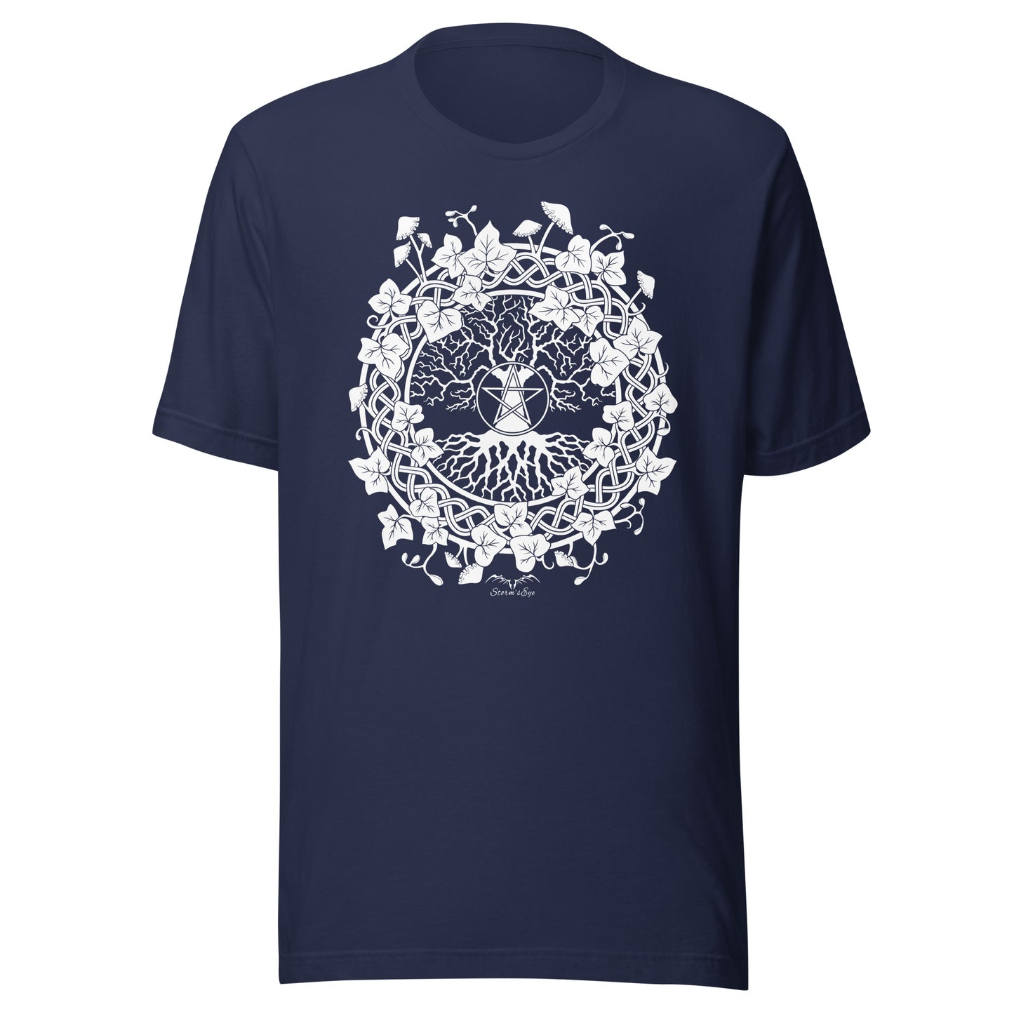 stormseye design pagan tree of life t-shirt flat view navy blue