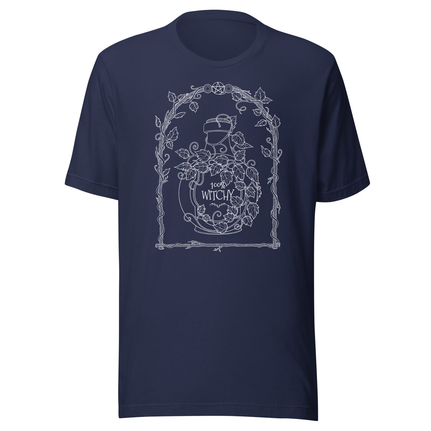 stormseye design 100% witchy witchcraft T shirt, flat view navy blue