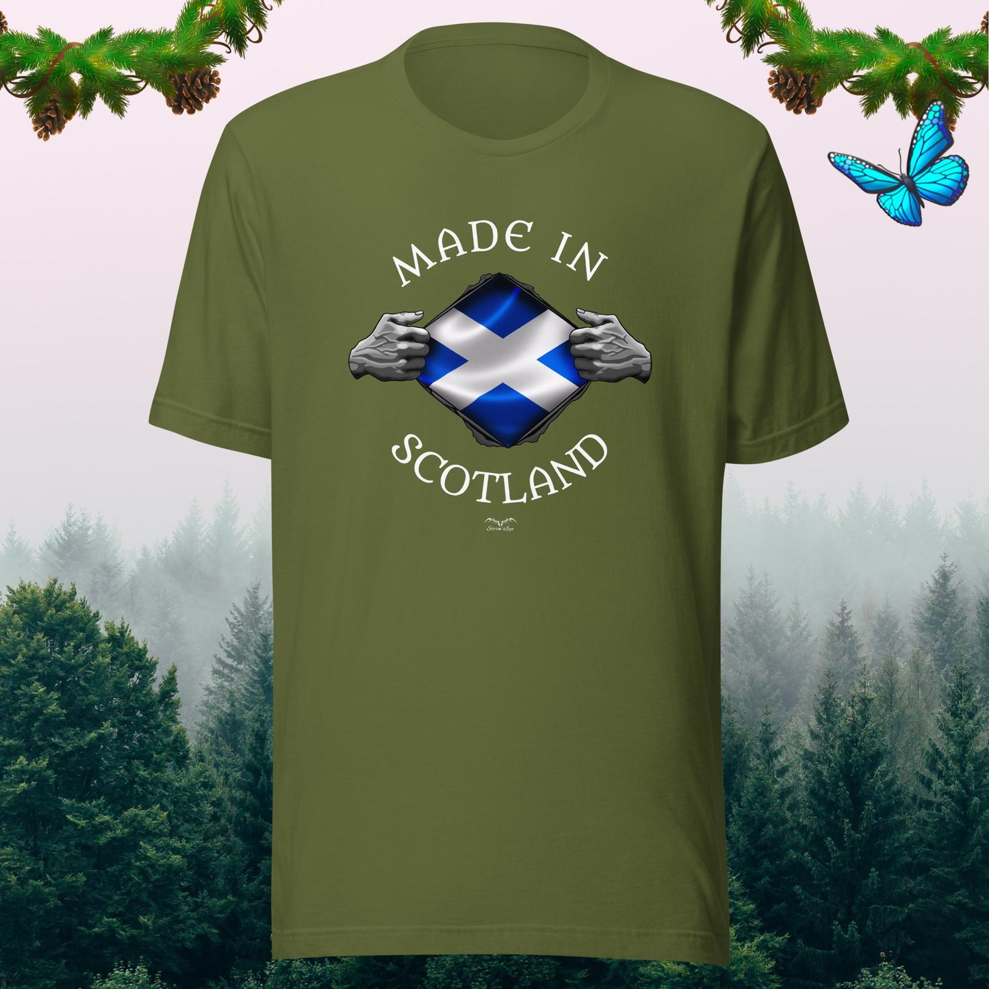 Made In Scotland Patriotic Scottish t-shirt, olive green, by Stormseye Design