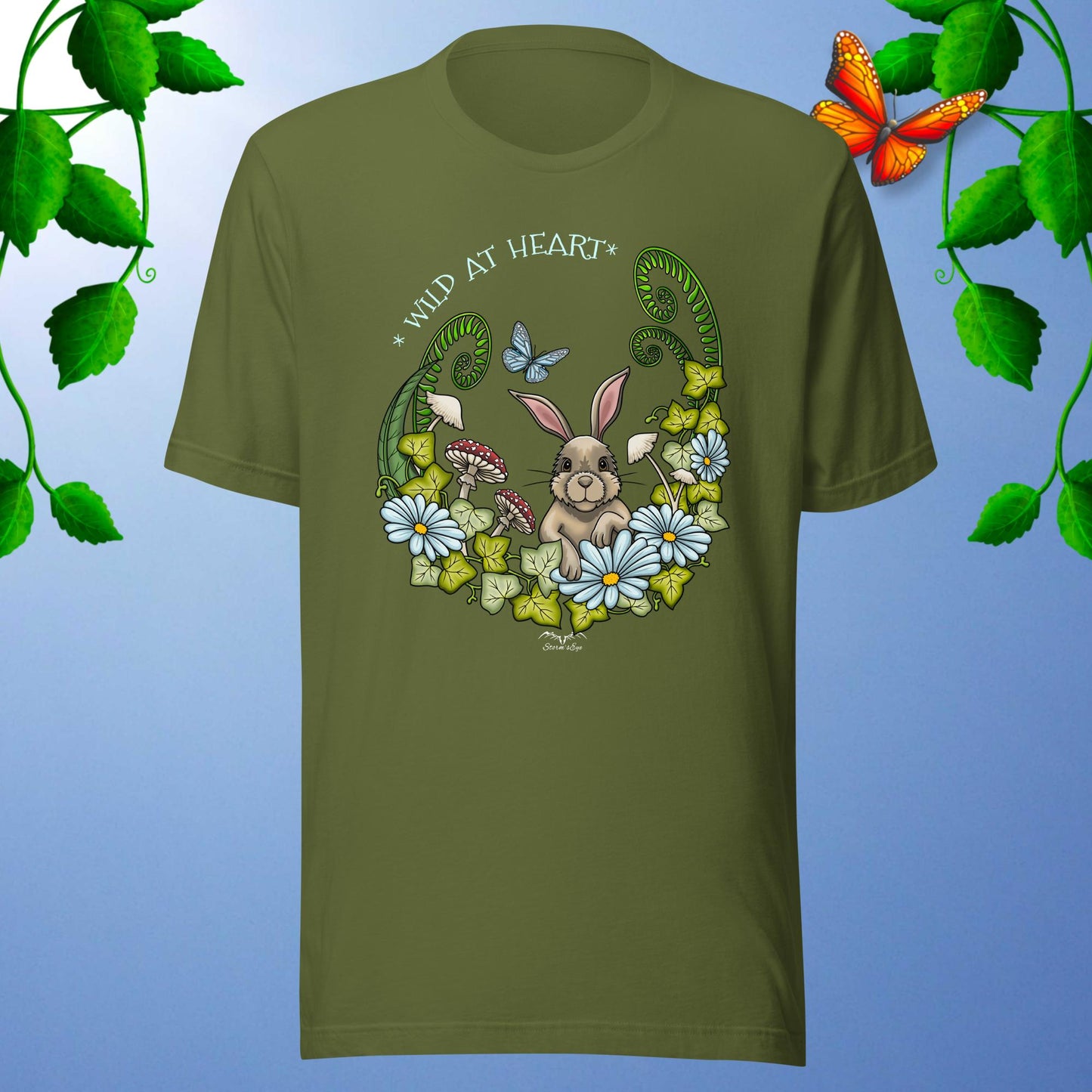 cute rabbit t-shirt olive green by stormseye design