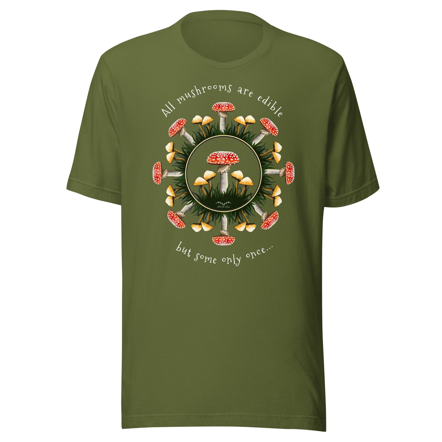 funny edible mushrooms t-shirt olive green by stormseye design