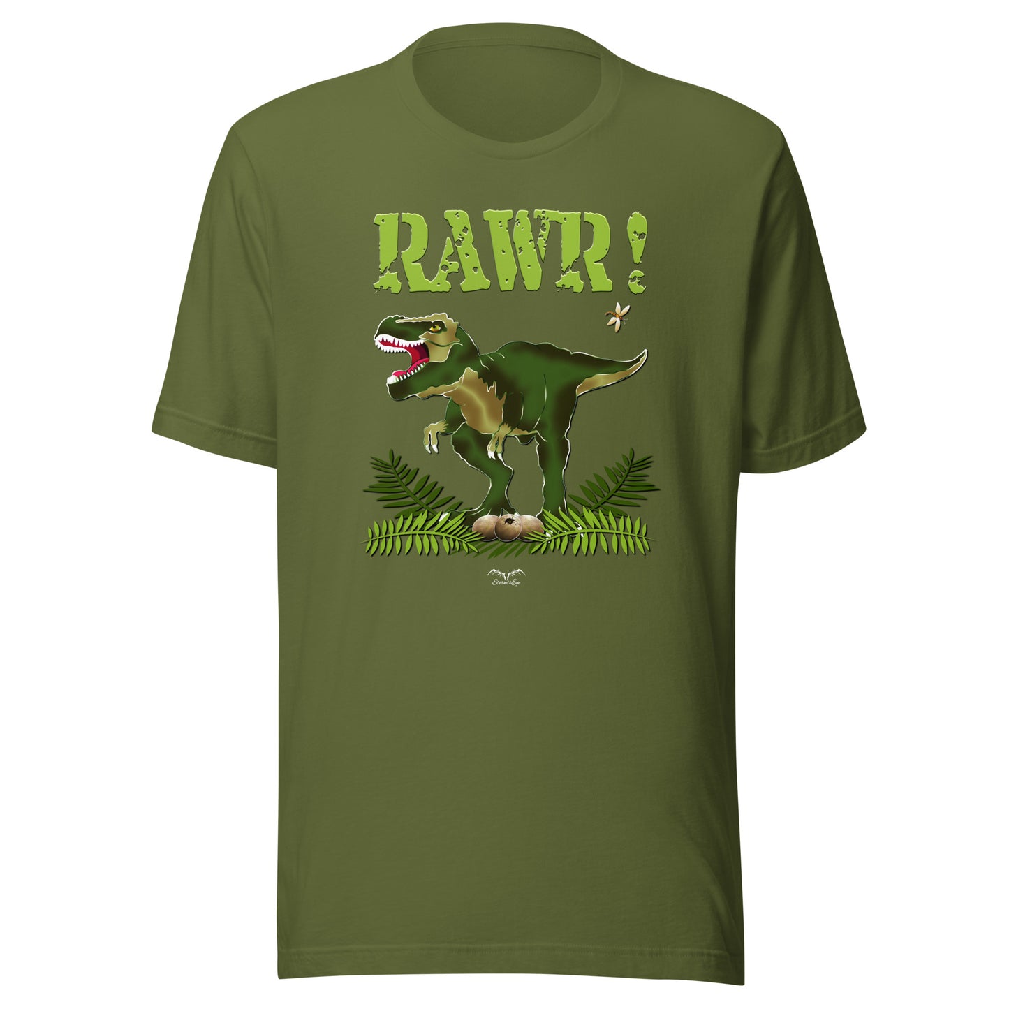 t rex dinosaur t-shirt olive green by stormseye design