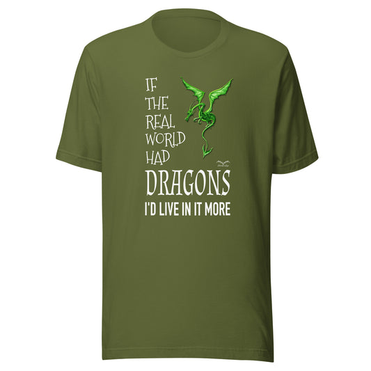Real World dragons t-shirt, olive green, by Stormseye Design