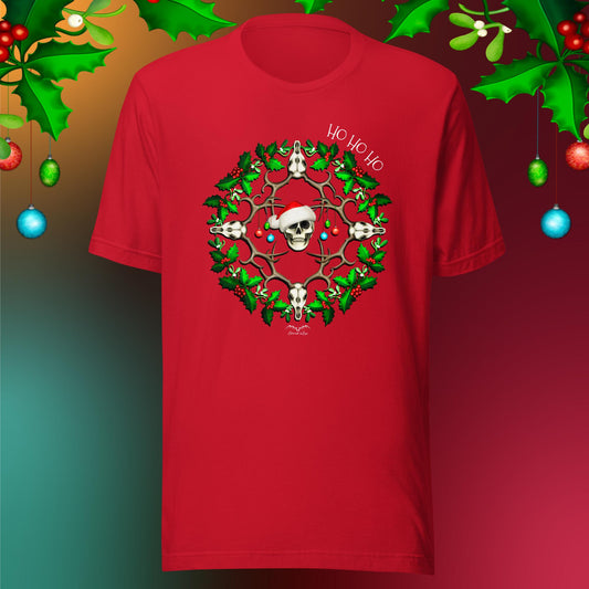 festive skulls christmas t-shirt red by stormseye design