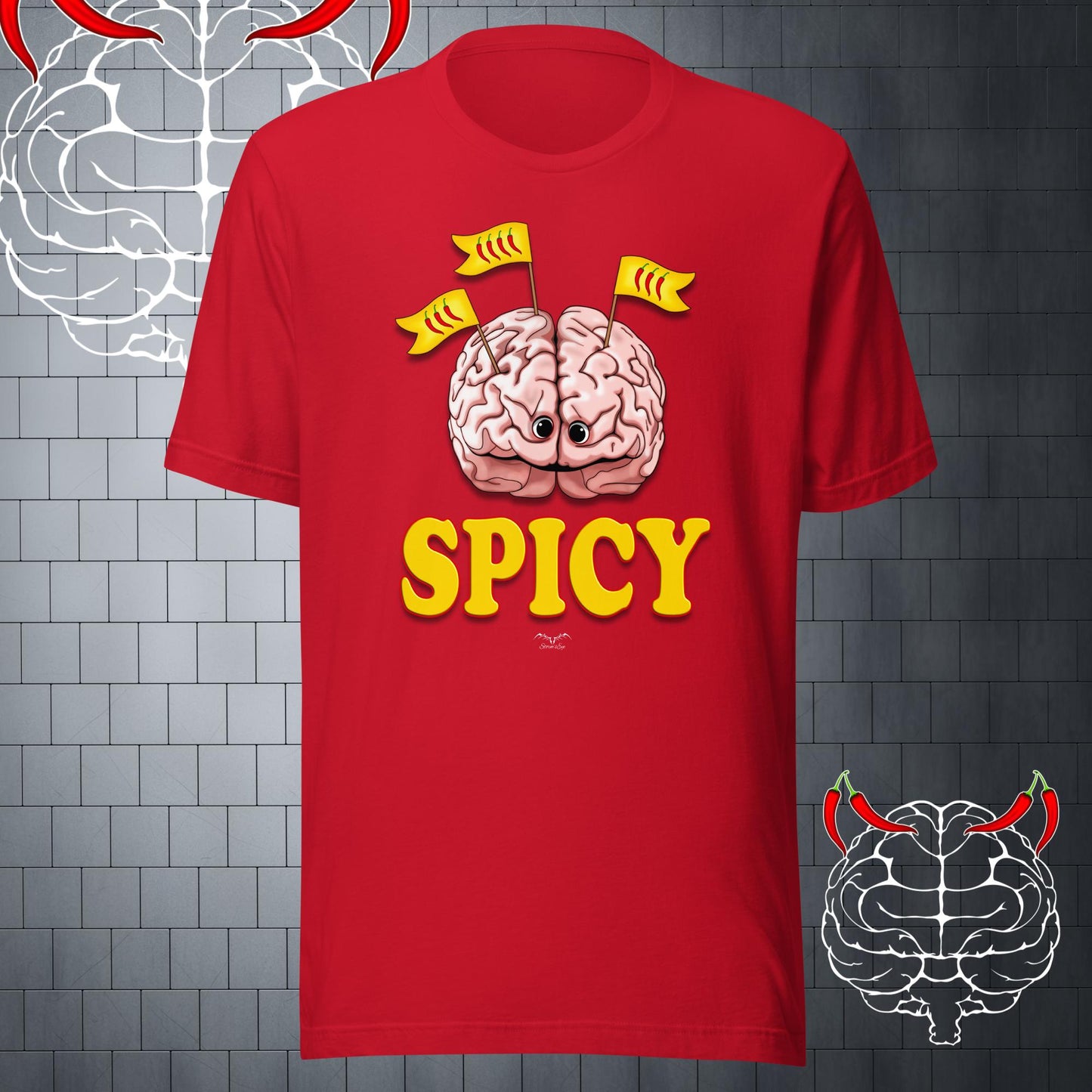 funny spicy brain t-shirt bright red by stormseye design
