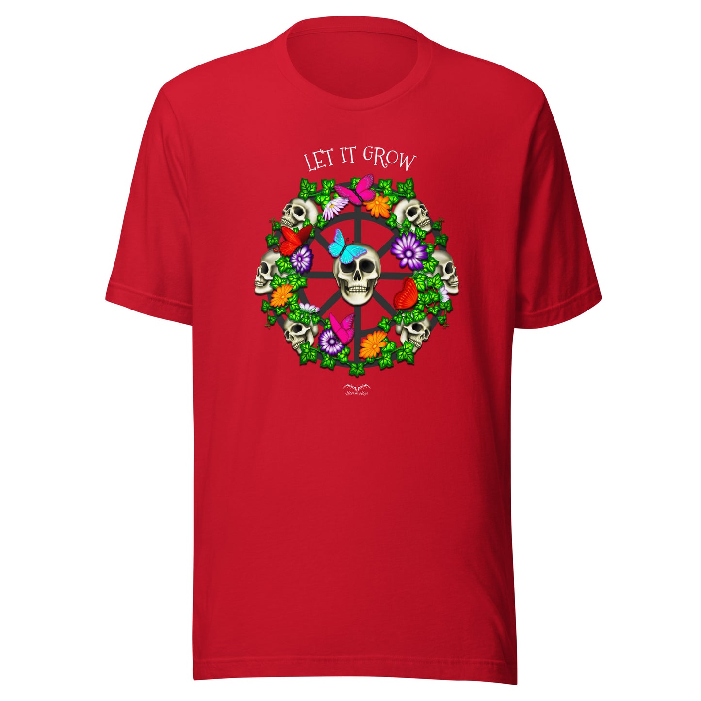 stormseye design skulls and flowers gothic T shirt, flat view red