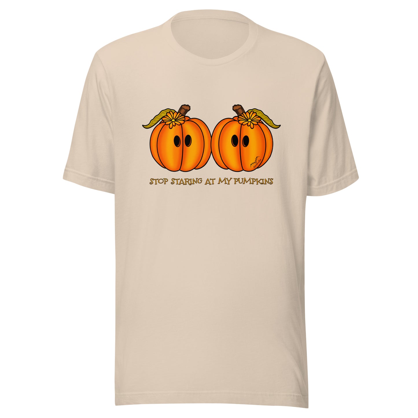 stormseye design staring pumpkins T shirt flat view cream