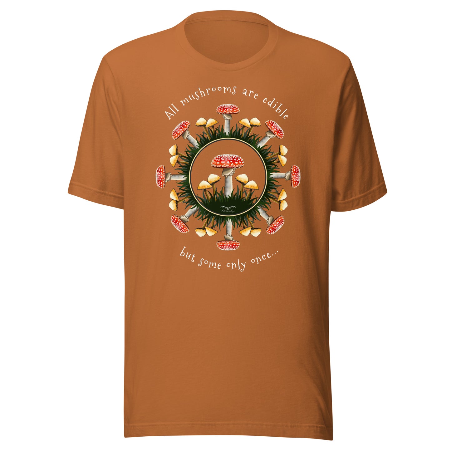 funny edible mushrooms t-shirt orange by stormseye design