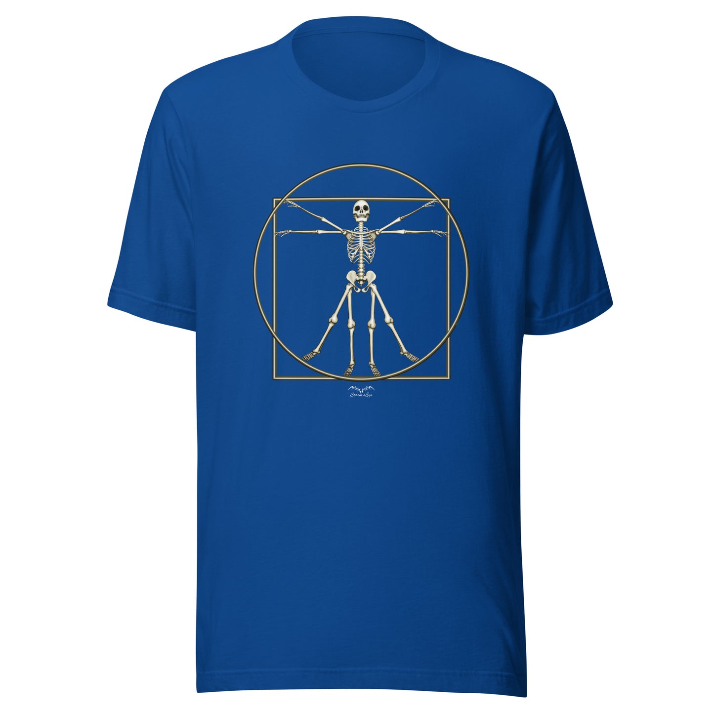 stormseye design vitruvian skeleton gothic t-shirt flat view royal blue