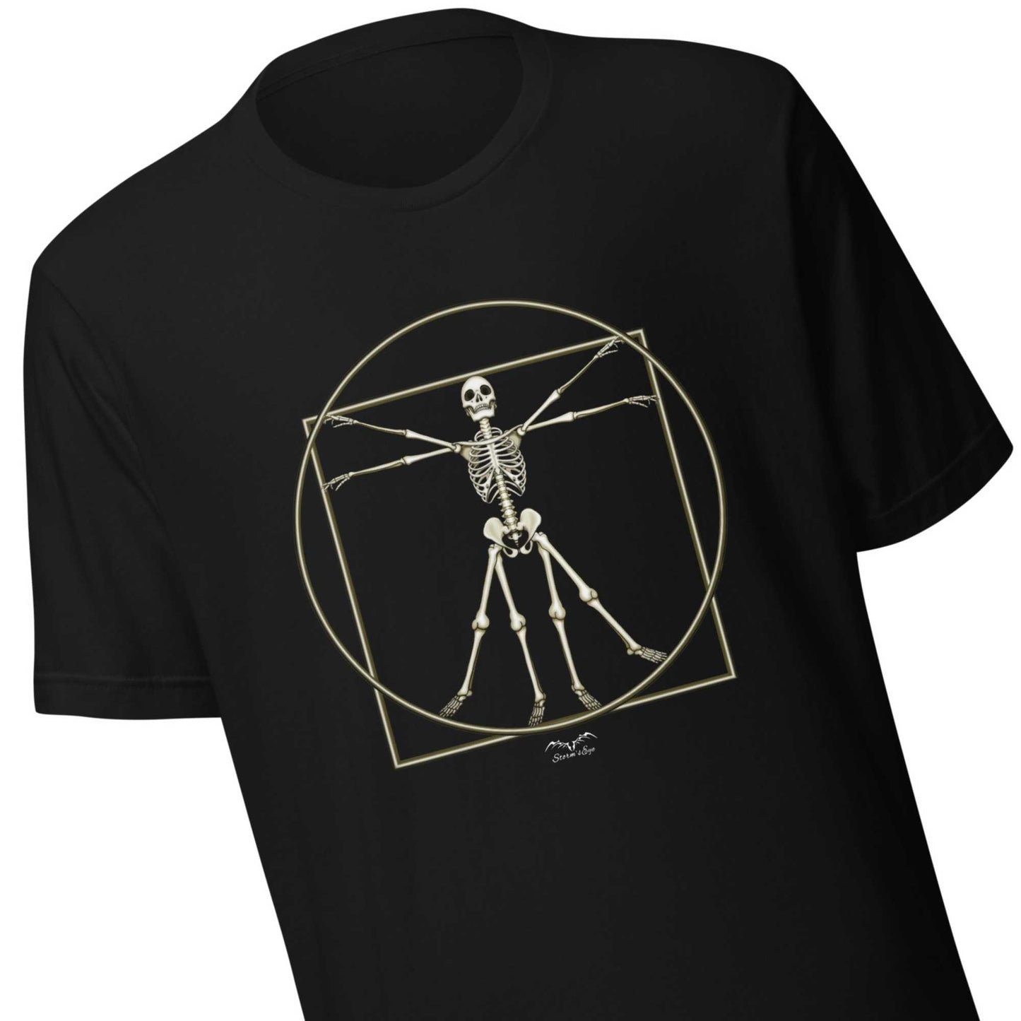 stormseye design vitruvian skeleton gothic t-shirt detail view black