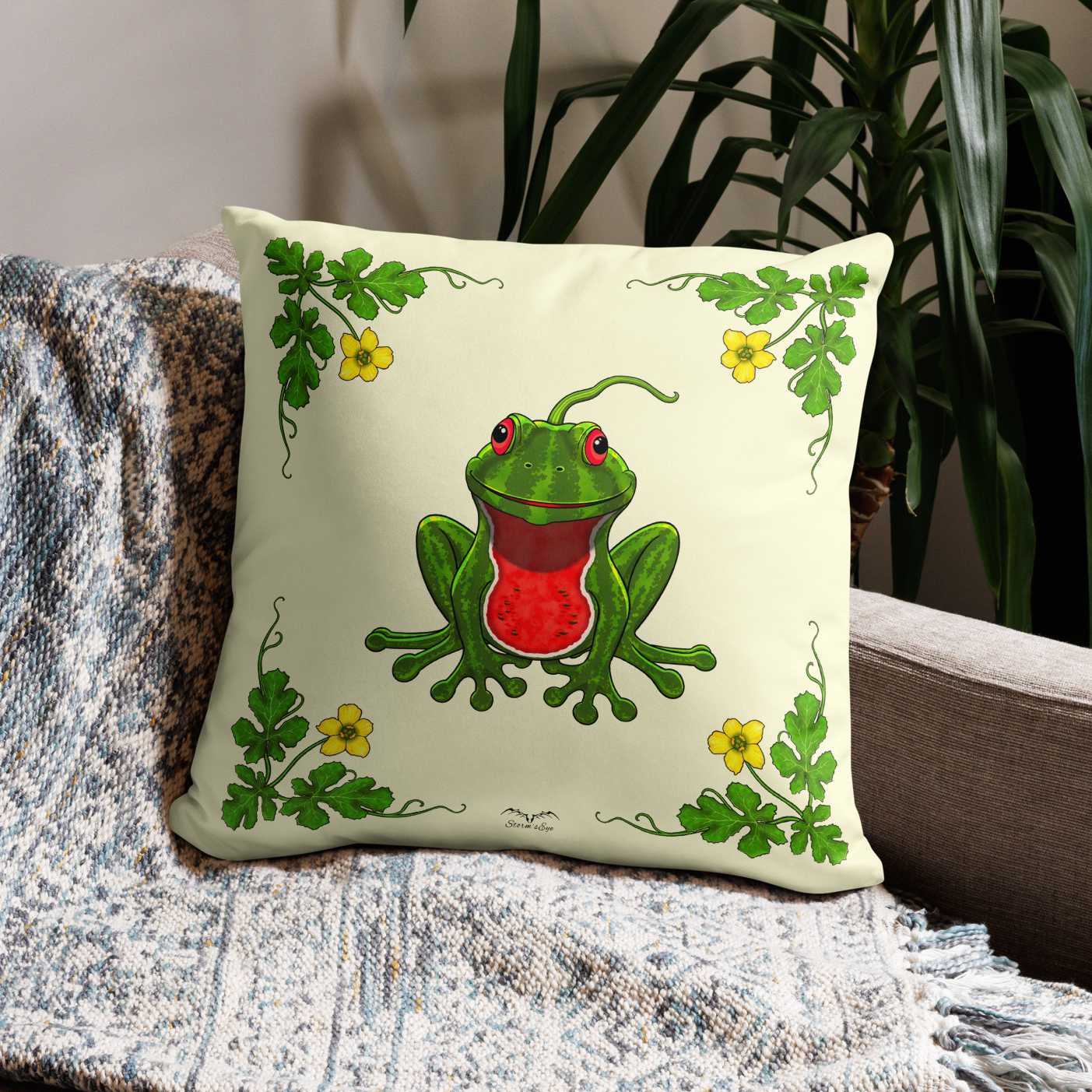 watermelon walter fruit frog pillowcase cream by stormseye design
