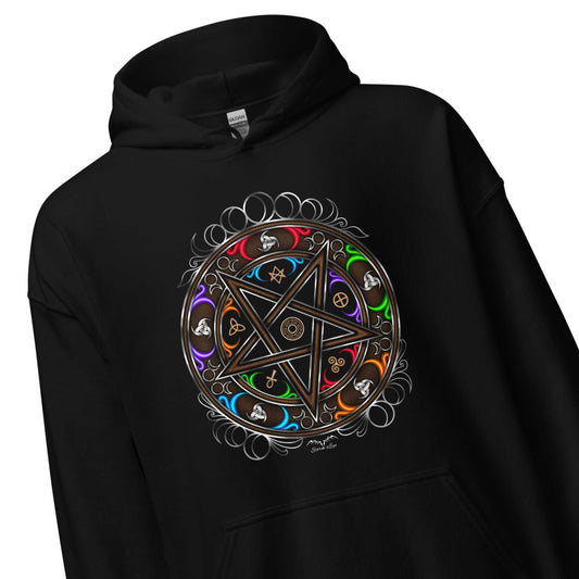 stormseye design witchy occult wheel colour hoodie detail view black