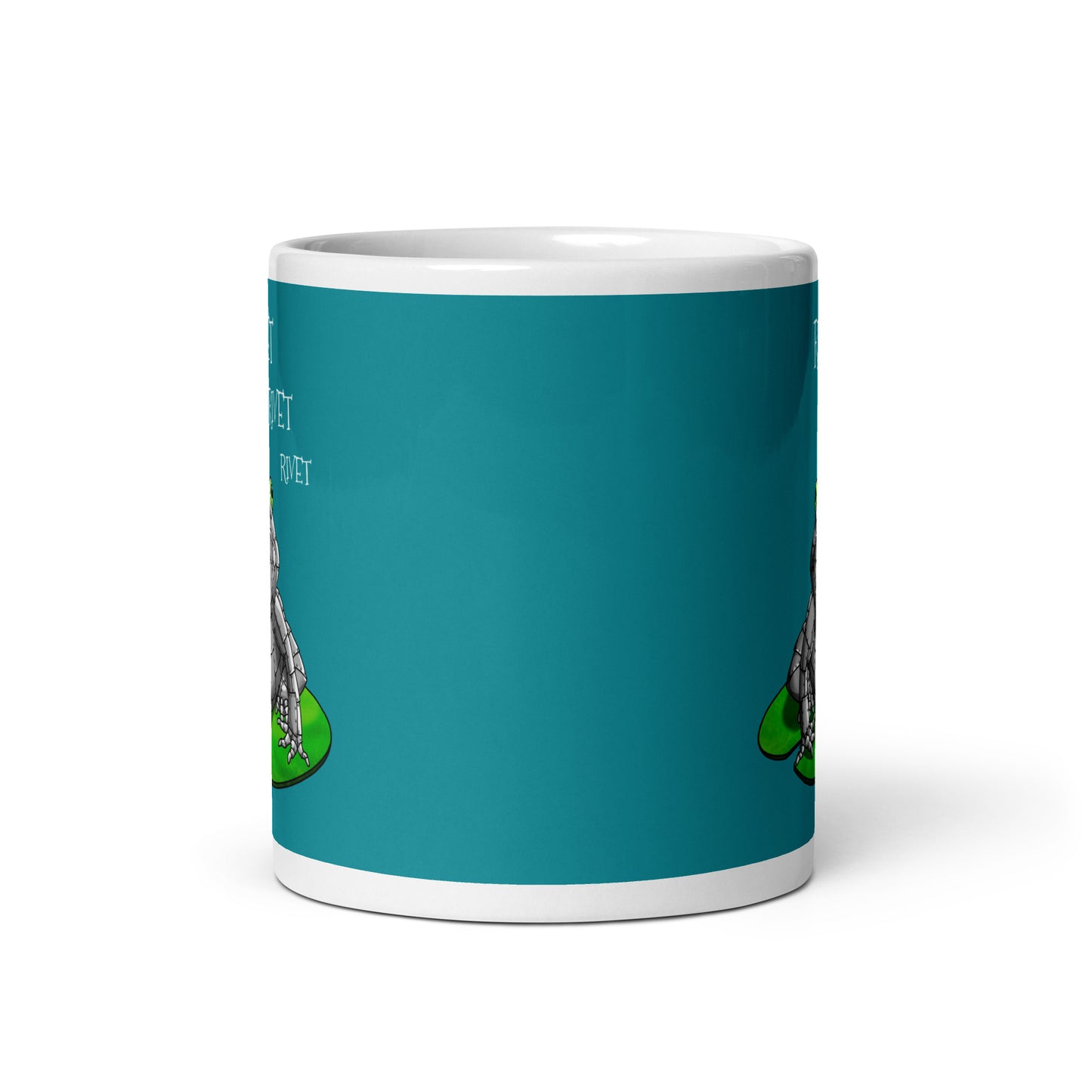 metal funny frog Mug, turquoise by Stormseye Design