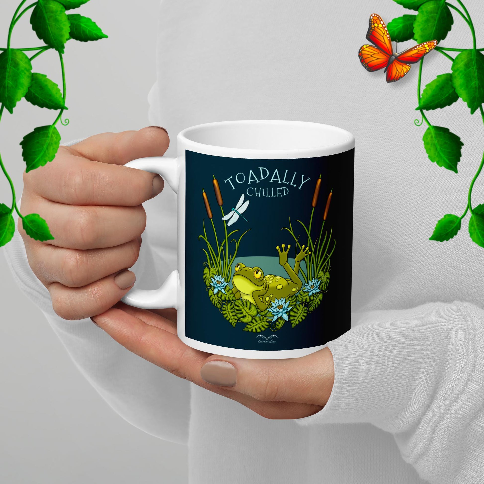 Toadally Chilled Funny Frog Coffee Mug teal by stormseye design