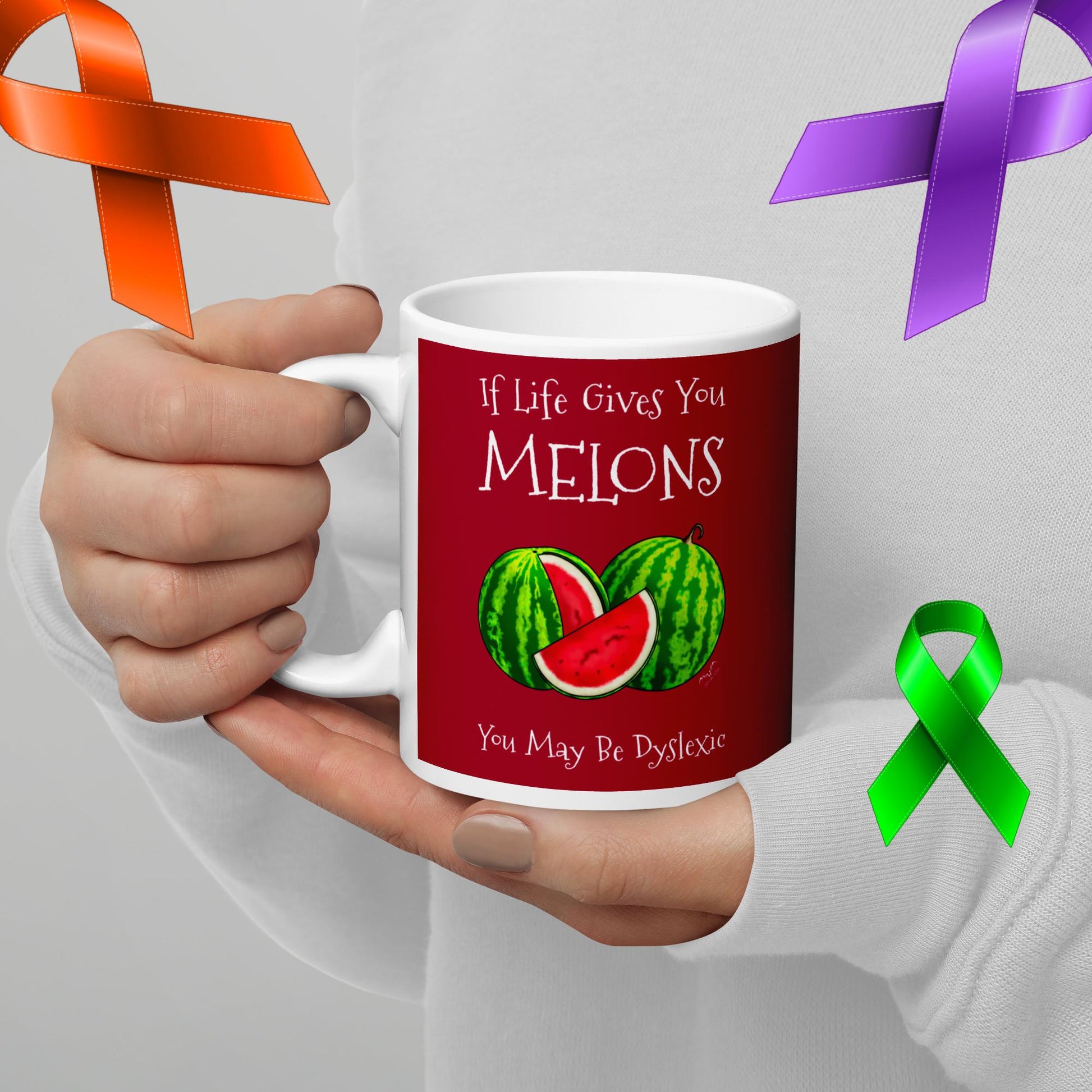 Stormseye Design Dyslexia melons Coffee Mug red