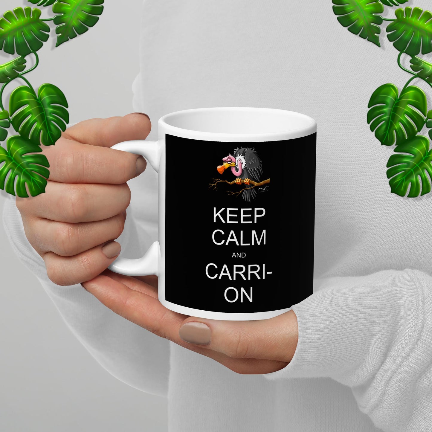Keep Calm And Carrion Vulture Mug, black, by Stormseye Design