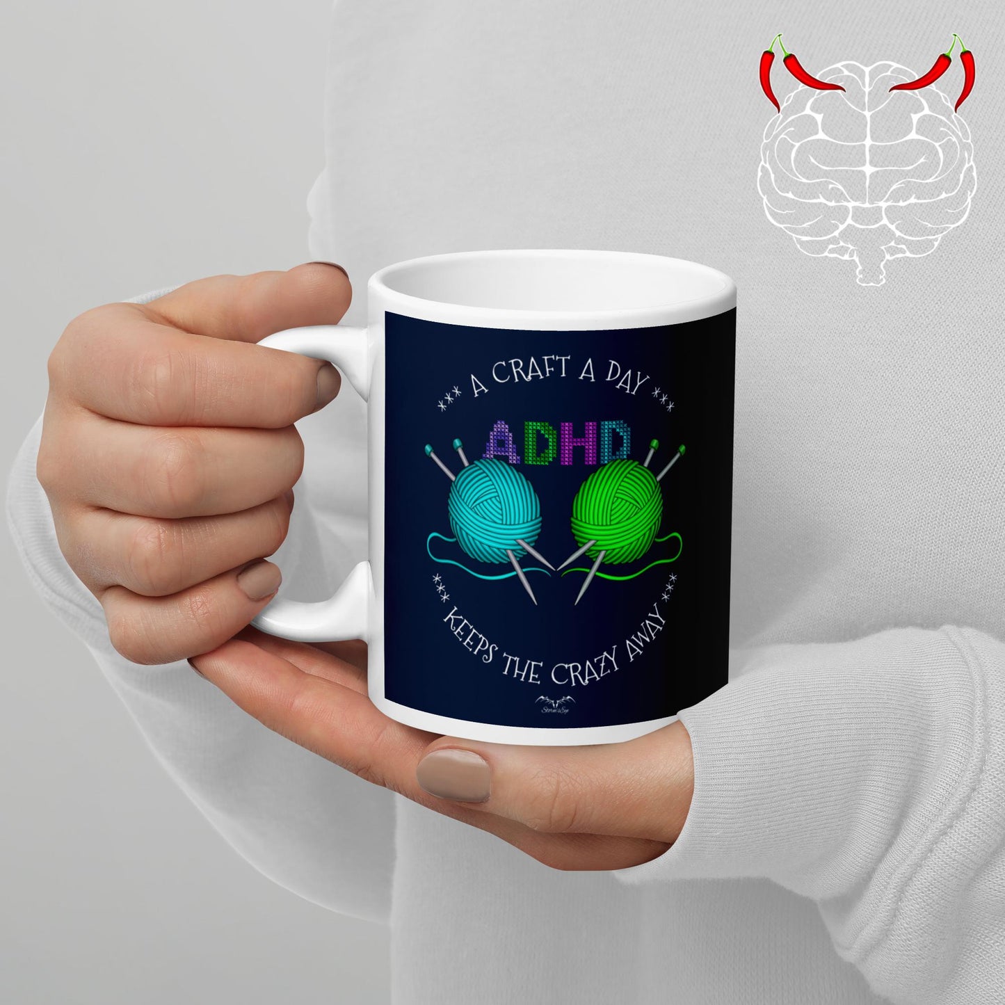 ADHD Crafting Hobby Mug, navy blue by Stormseye Design