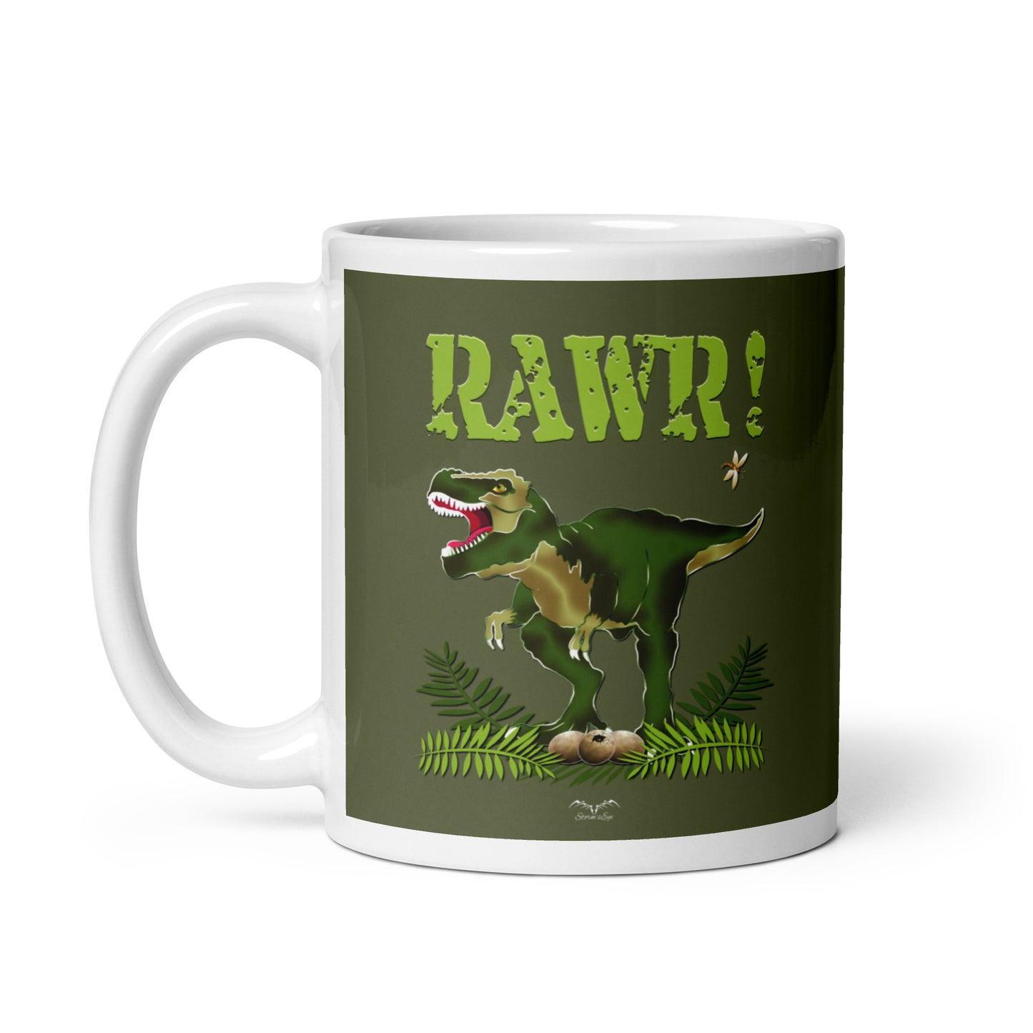 T Rex Dinosaur Mug, Jurassic Green, by Stormseye Design