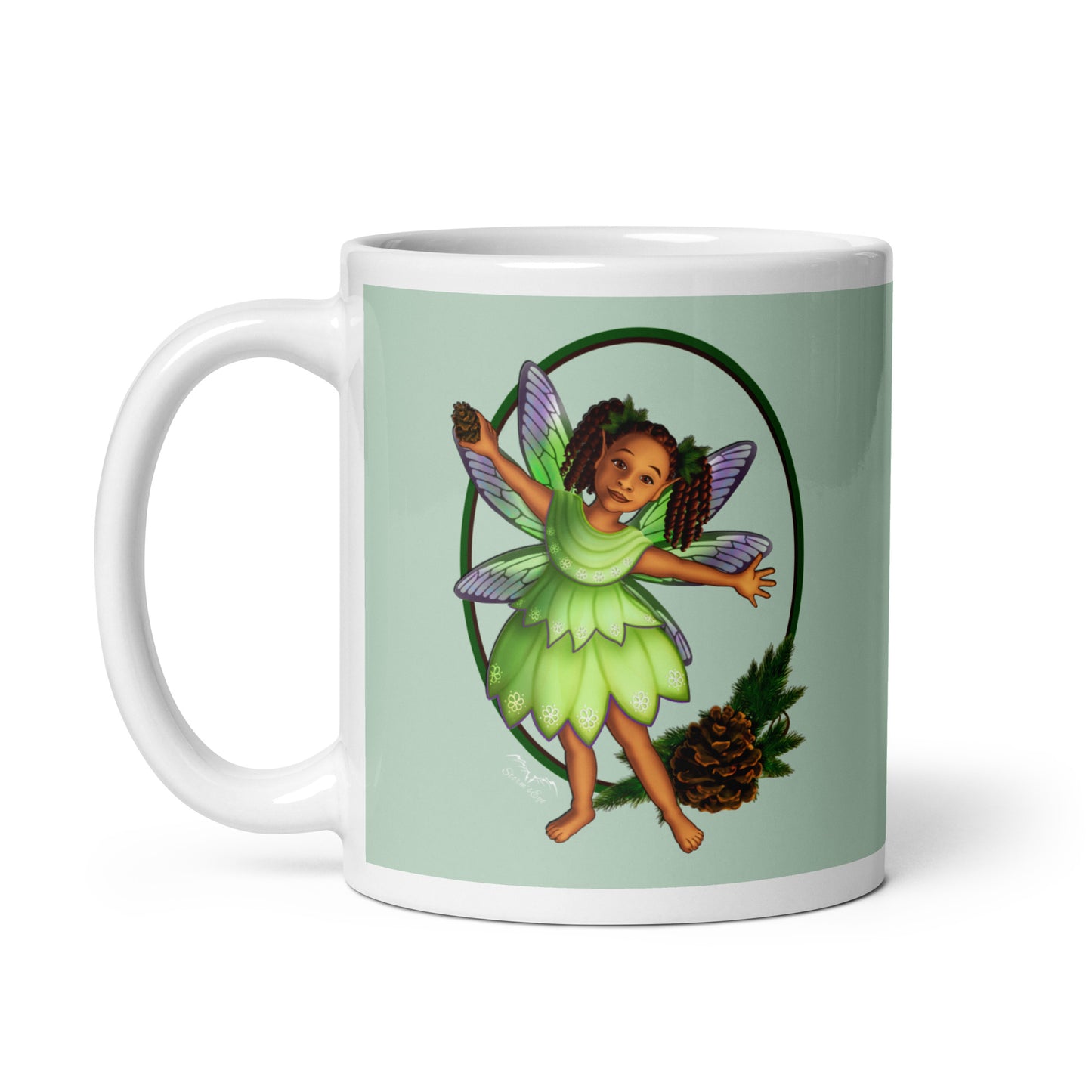 Pretty Black Fairy Mug, Pastel Green, by Stormseye Design