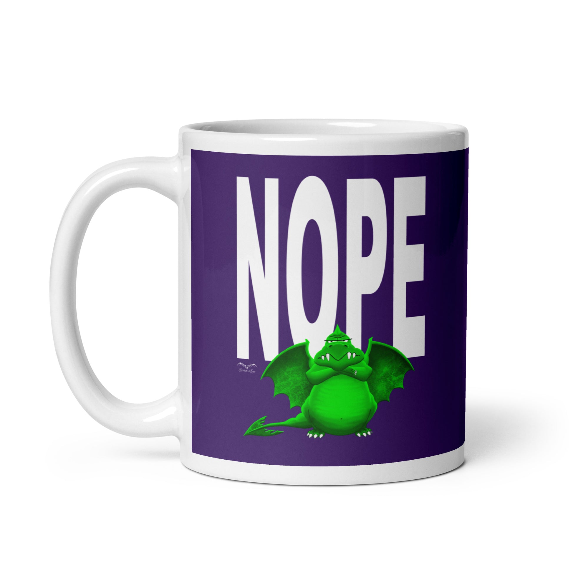 nope dragon security coffee mug purple by stormseye design