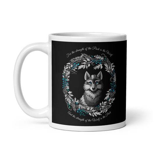 stormseye design silver winter wolf black coffee mug
