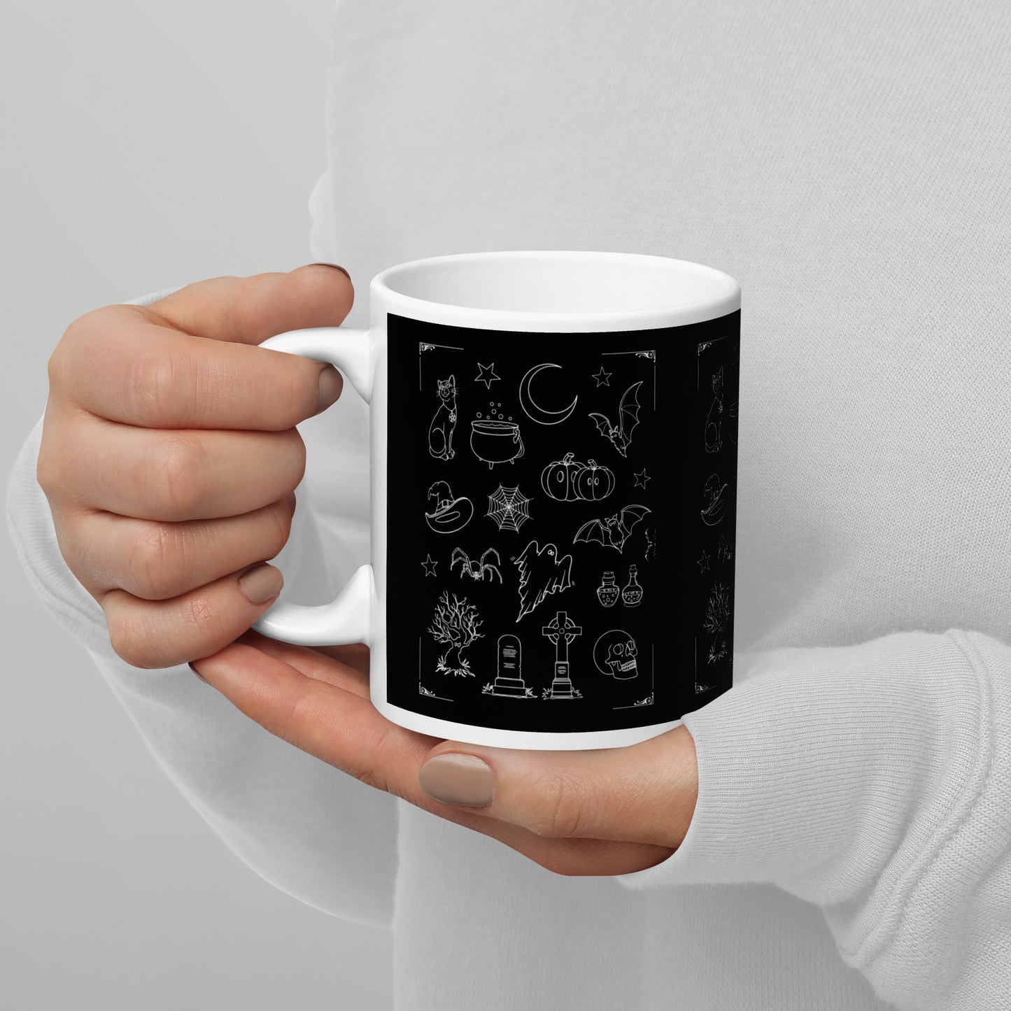 stormseye design halloween vibe coffee mug black modelled view