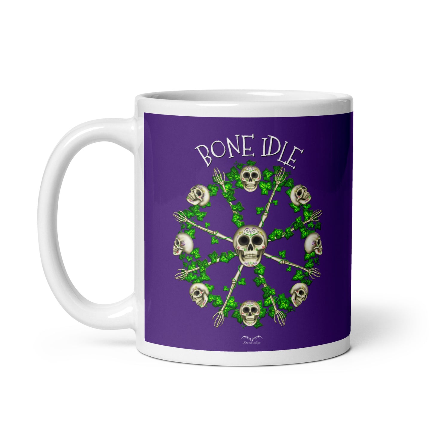 stormseye design bone idle skulls coffee mug purple