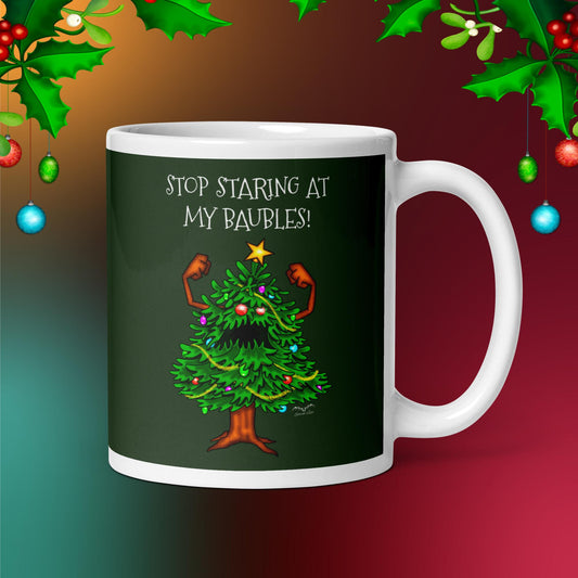 angry christmas tree mug green by stormseye design