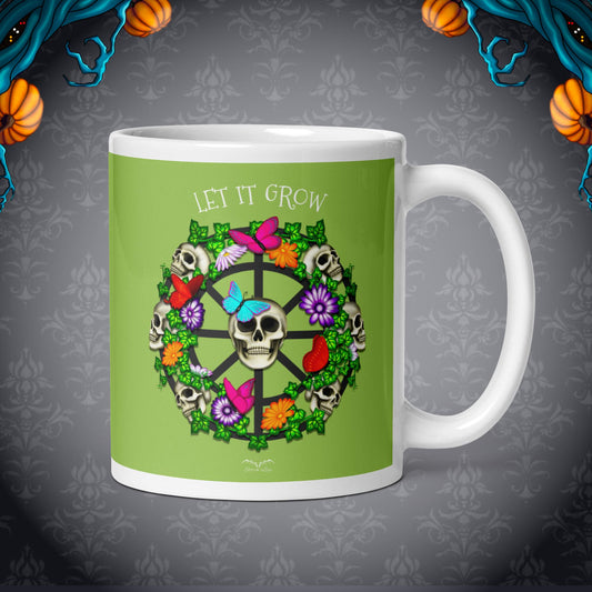 skulls and flowers gothic coffee mug green by stormseye design