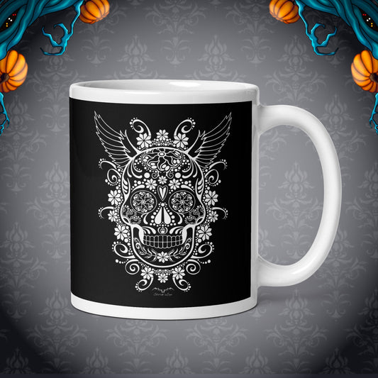 gothic skull coffee mug abstract black by stormseye design