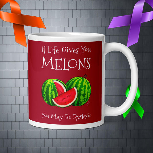 Stormseye Design Dyslexia melons Coffee Mug red