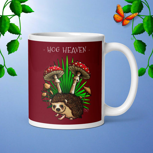 hog heaven hedgehog Mug, dark red by Stormseye Design