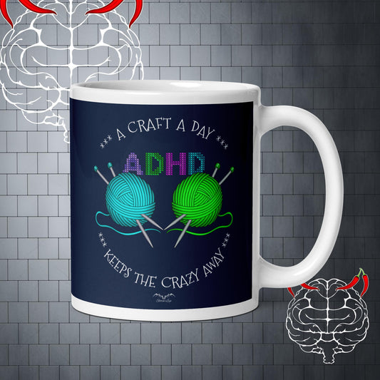 ADHD Crafting Hobby Mug, navy blue by Stormseye Design