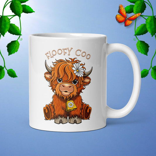 Floofy Coo Highland Cow Mug White by Stormseye Design