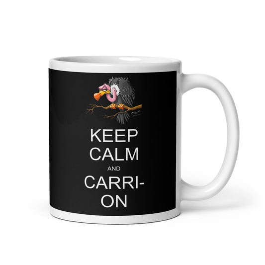Keep Calm And Carrion Vulture Mug, black, by Stormseye Design