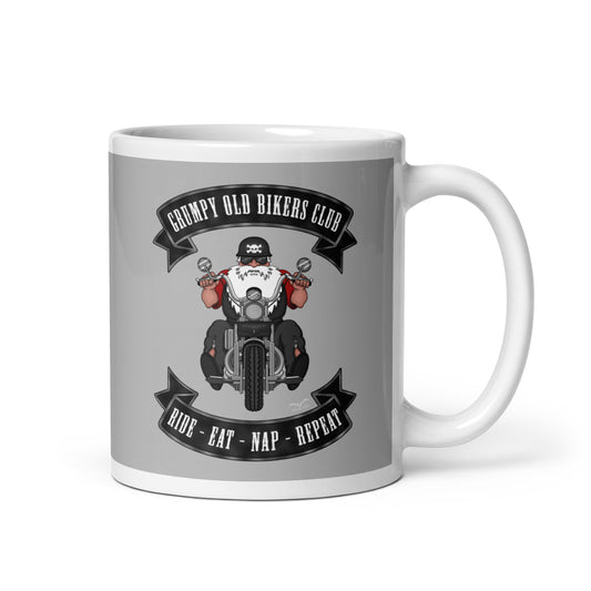 Grumpy Old Biker Motorcyclist Mug, grey, by Stormseye Design