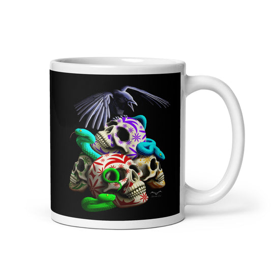 stormseye design sugar skulls and snakes coffee mug black right