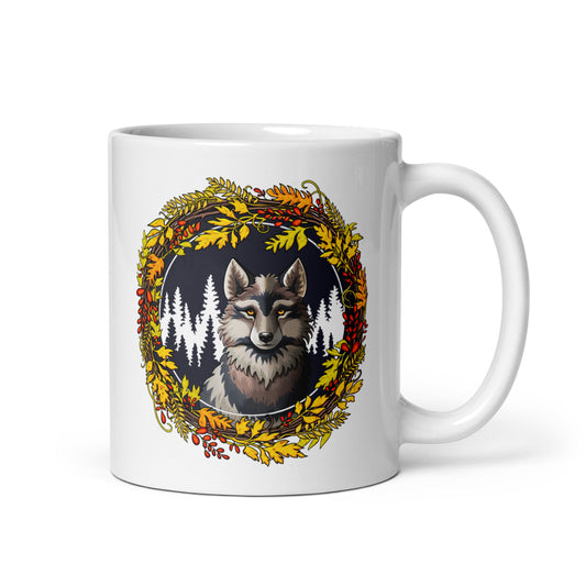 stormseye design winter wolf white coffee mug
