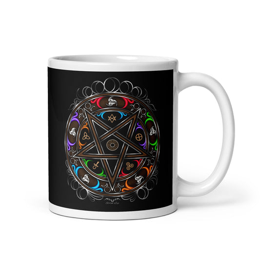 stormseye design witchy occult wheel pentagram mug black