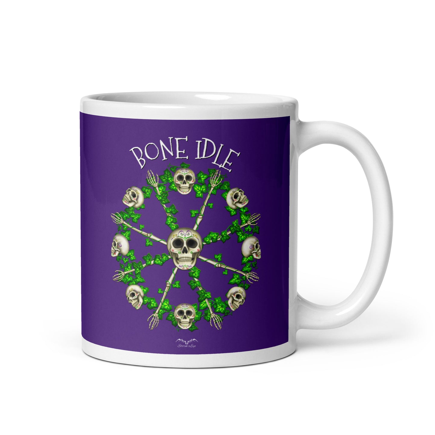 stormseye design bone idle skulls coffee mug purple