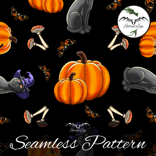 Witch's Cat Seamless Pattern Digital File , Stormseye Design