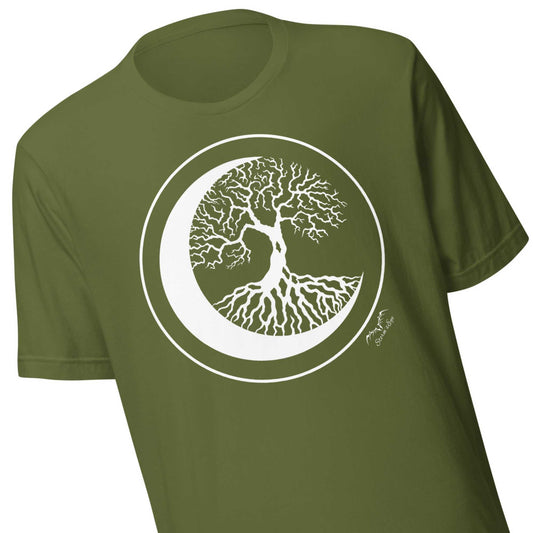 stormseye design witching hour 2 T shirt, detail view olive green