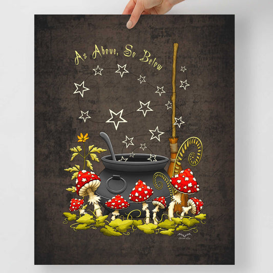 Stormseye Design witchy mushrooms art poster zoomed view