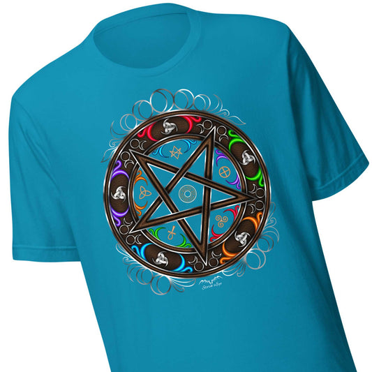 Witchy Occult Wheel Colour T-shirt | Gothic Wicca Pentagram Shirt | 7 Colours