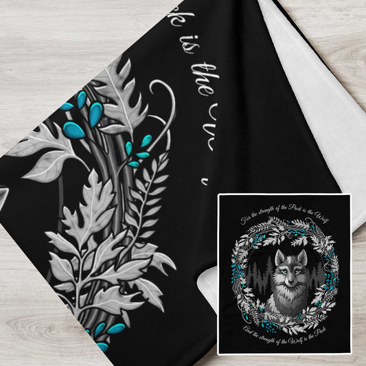 Silver Winter Wolf Throw Blanket Black by Stormseye Design