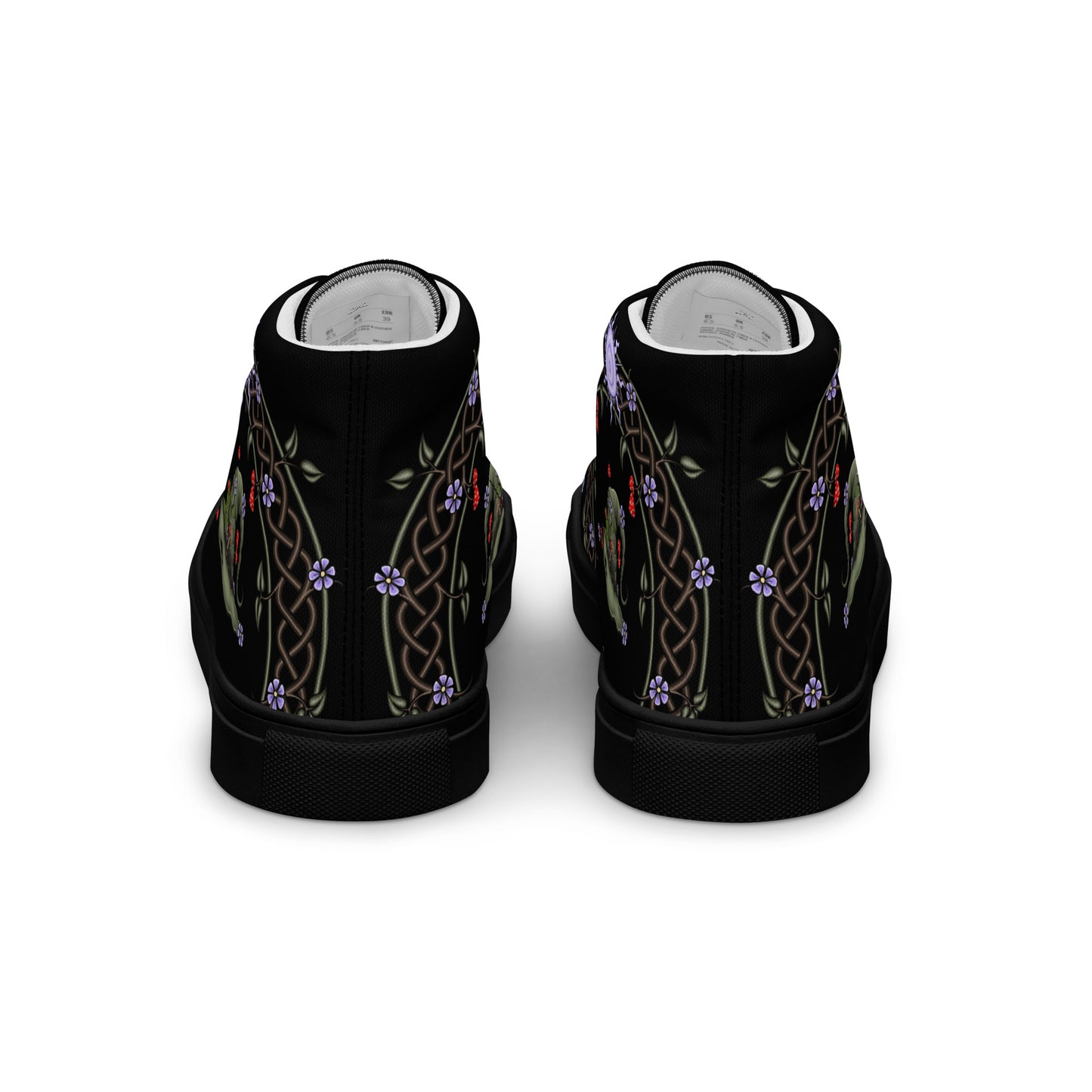 Stormseye Design hedge witch high top shoes, black sole, back view