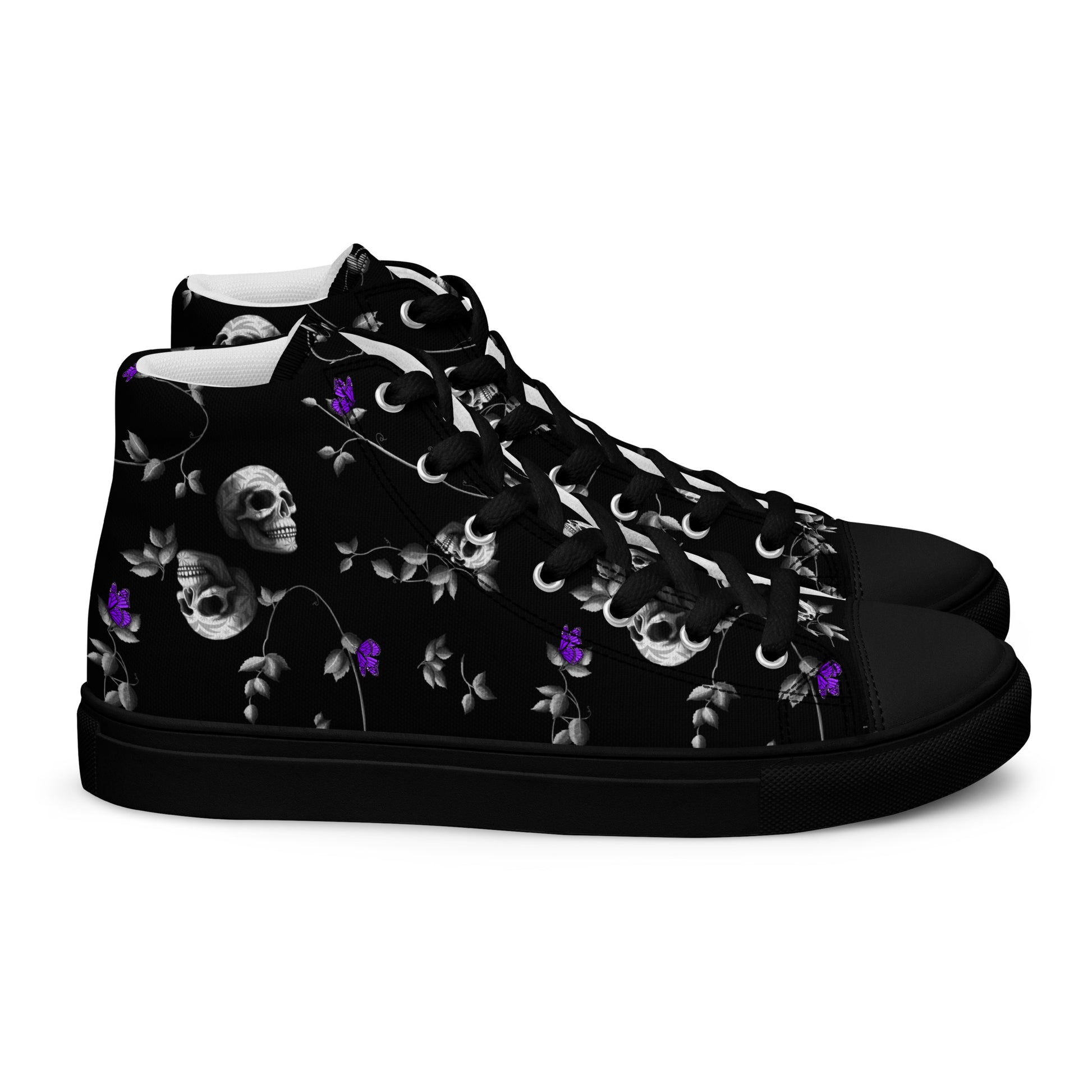 Stormseye Design Gothic Skulls high top shoes, black sole, side view