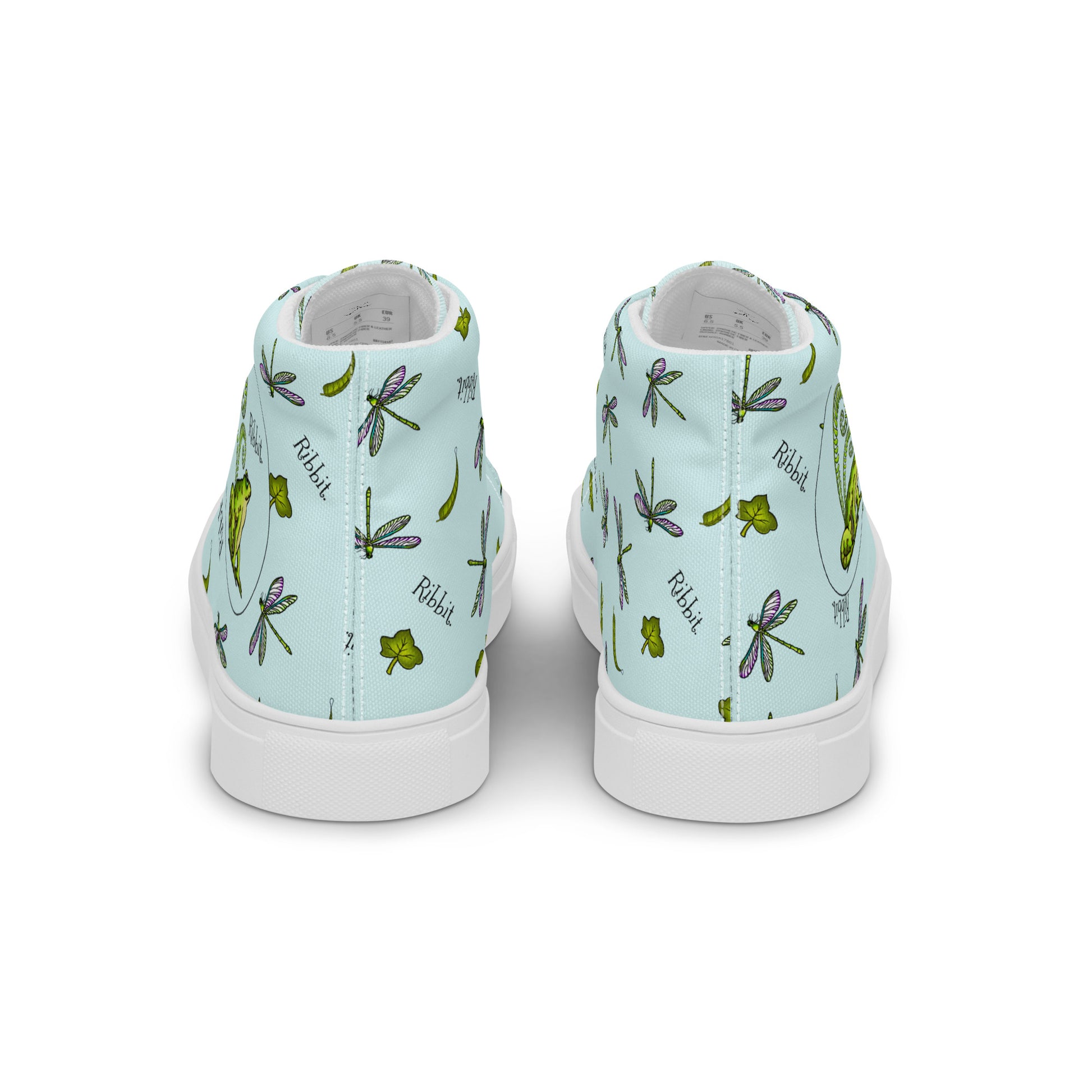 Stormseye Design Pretty Frog Dragonfly high top shoes, white sole, back view